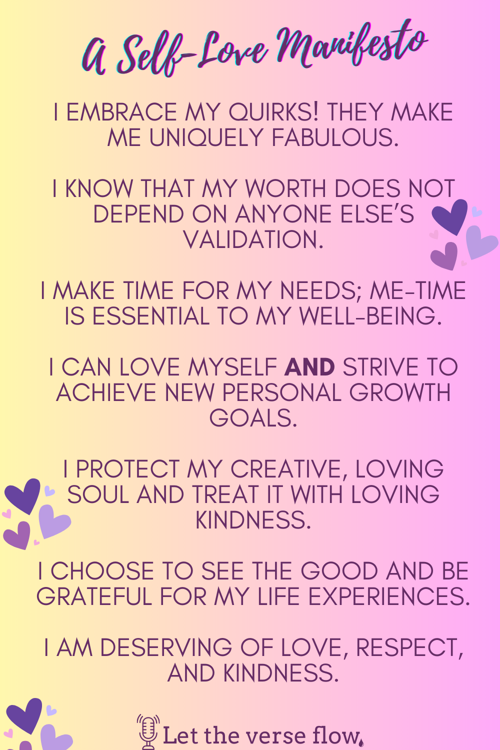 a yellow and pink gradient background with affirmation statements about self-love