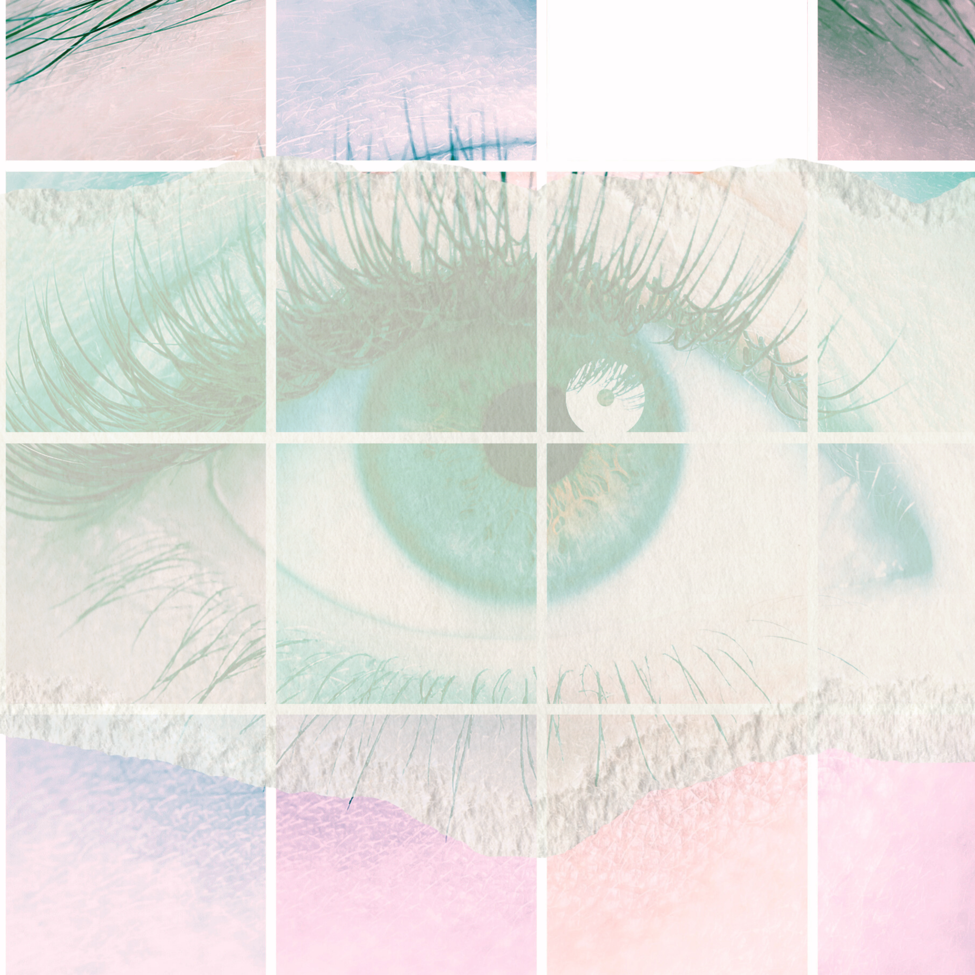 close up of an eye with vellum paper overlay