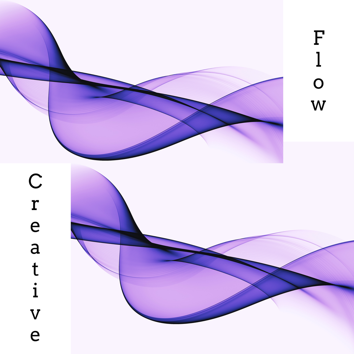 Purple swirls that look like ribbons with the text "creative flow"